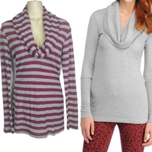 SPLENDID Striped Waffle Thermal Cowl Neck Top S